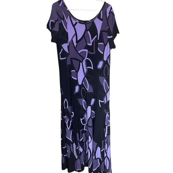 Lennie for Nina Leonard Purple & Black Maxi Dress Short Sleeve Sz L Long Stretch - Picture 1 of 6
